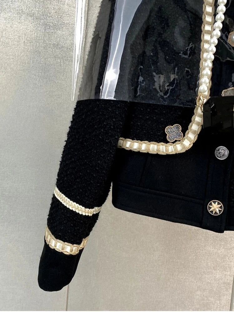 Conjunto de 2 Piezas Abrigo Mujer + Falda Mini Elegante Cintura Alta