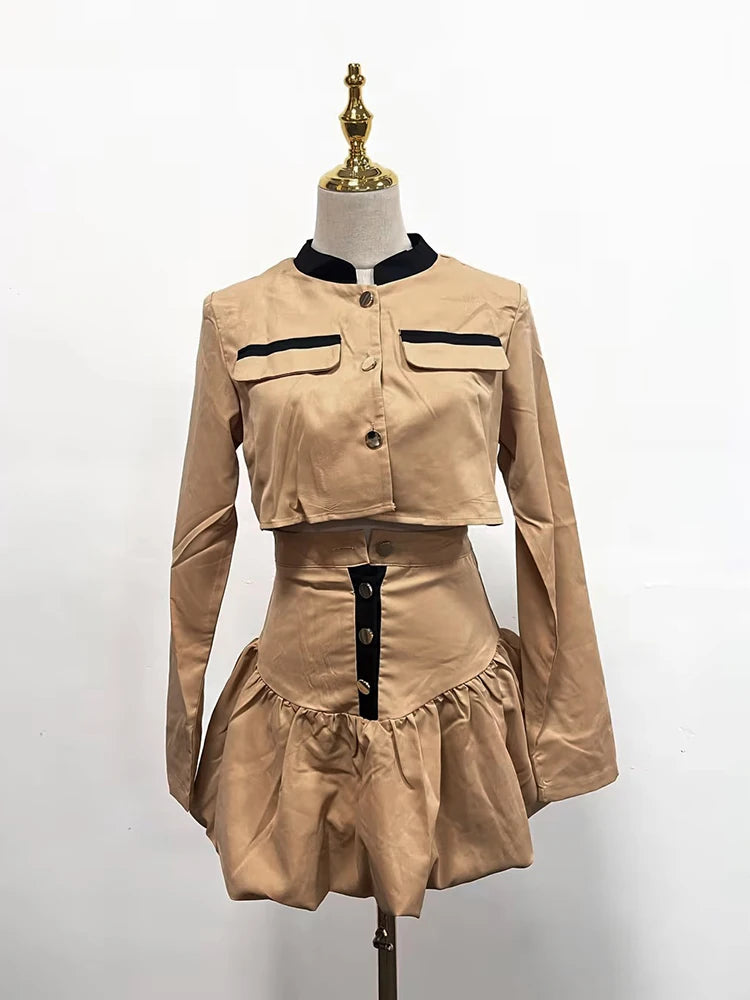 Conjunto de Dos Piezas Chaqueta Corta y Falda de Cintura Alta