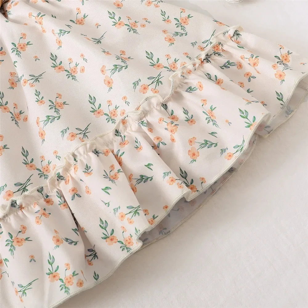 Conjunto de Ropa para Niña de 2 Piezas: Top Retro de Hombros Descubiertos y Falda de flores