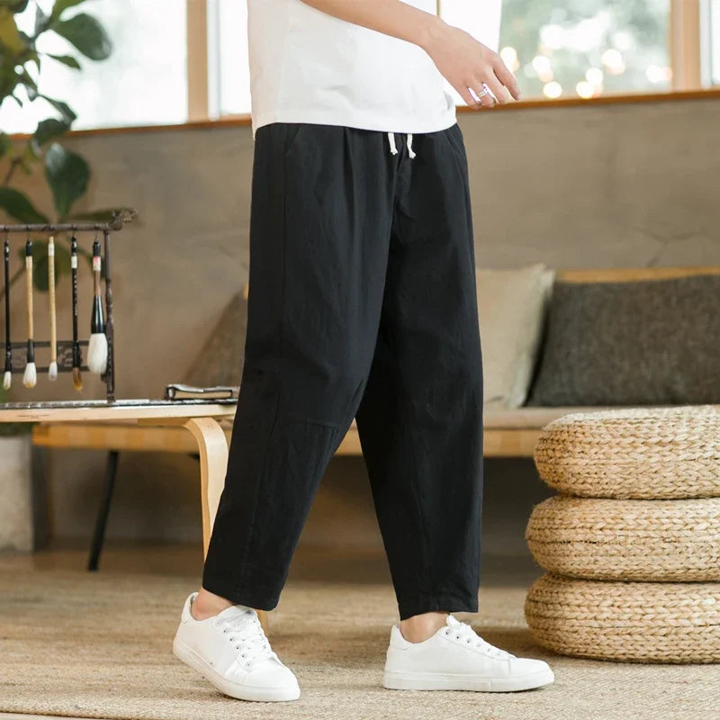 Pantalones para hombres de algodón y lino, moda casual