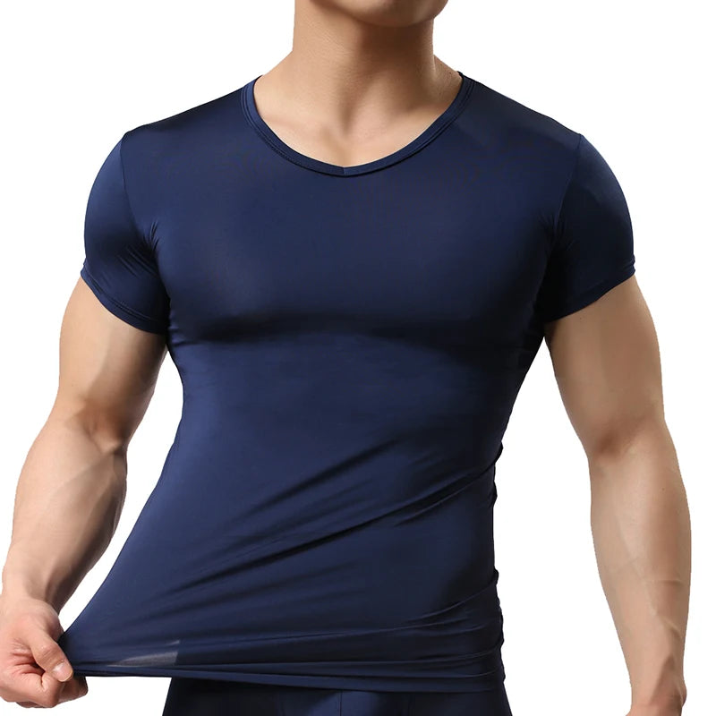 Camiseta con  transparencias  para hombre de seda helada