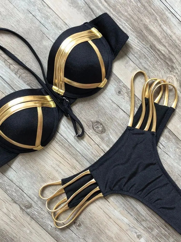 Two-piece bikini with gold