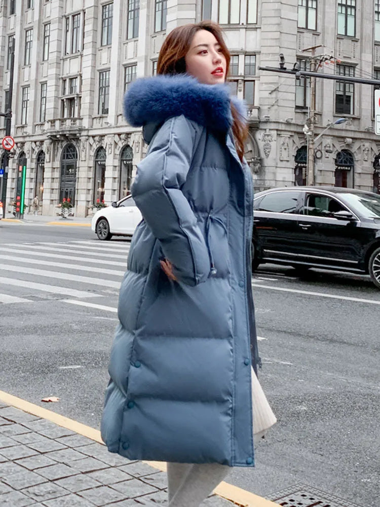 Abrigo Acolchado Largo de Invierno con 90% de Plumón de Pato Blanco