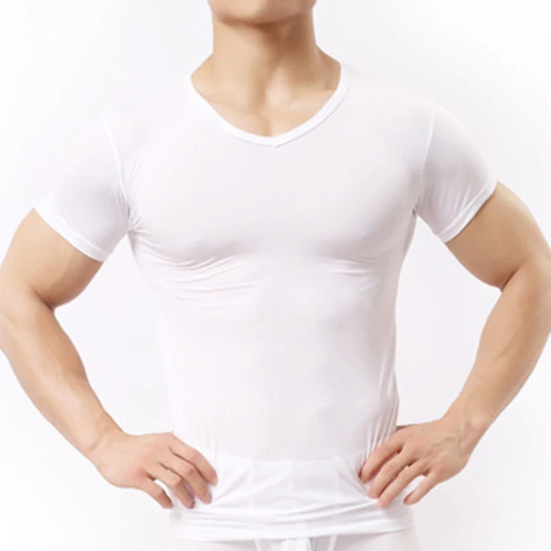 Camiseta con  transparencias  para hombre de seda helada