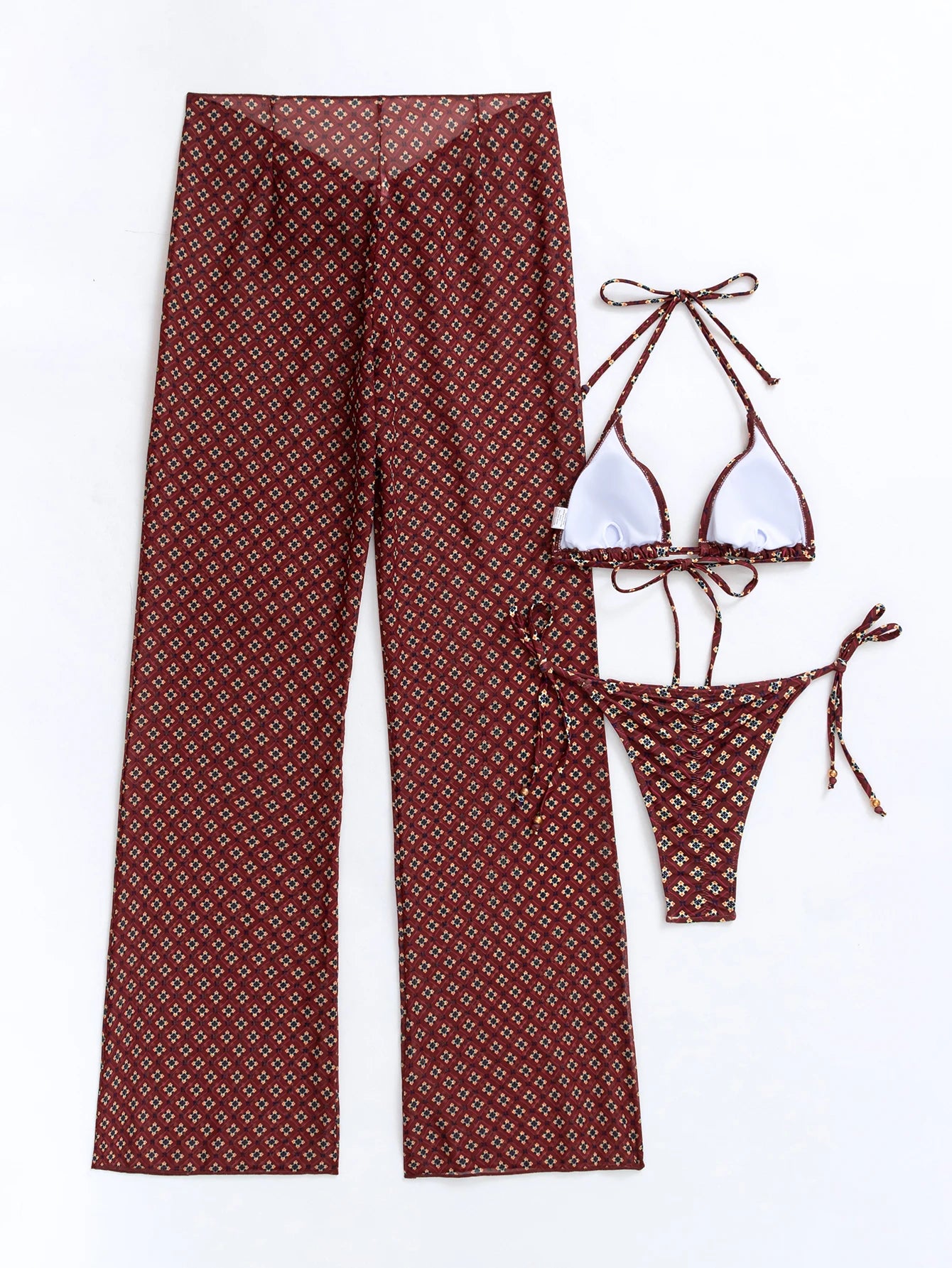 3-piece set, bikini and printed pants