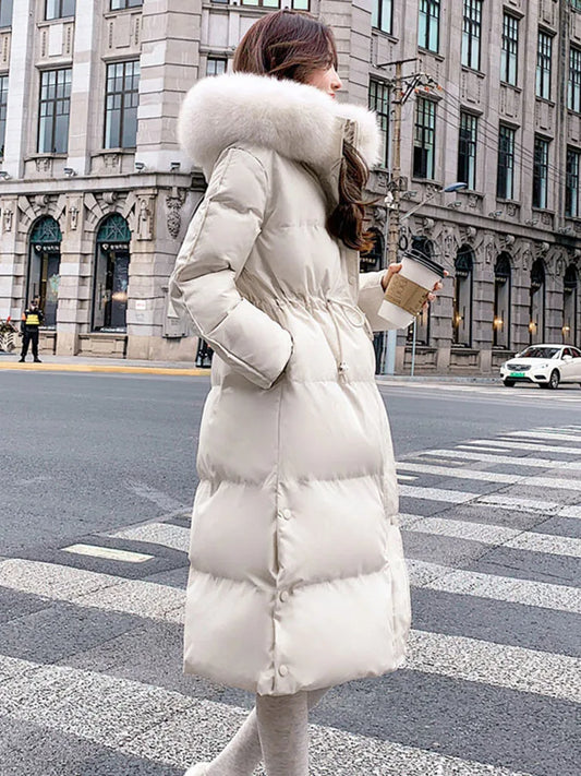 Abrigo Acolchado Largo de Invierno con 90% de Plumón de Pato Blanco