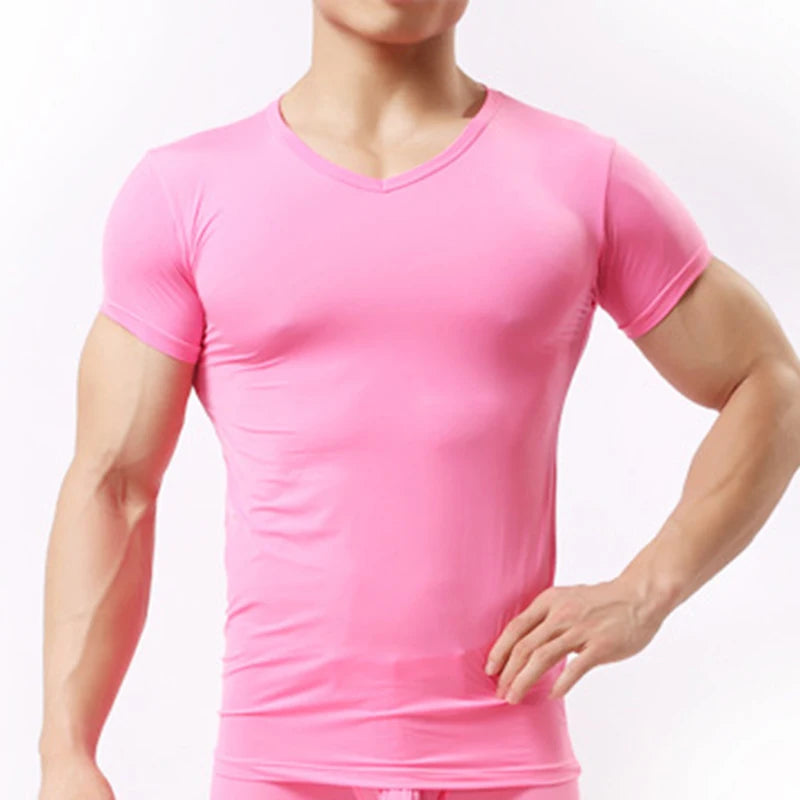 Camiseta con  transparencias  para hombre de seda helada