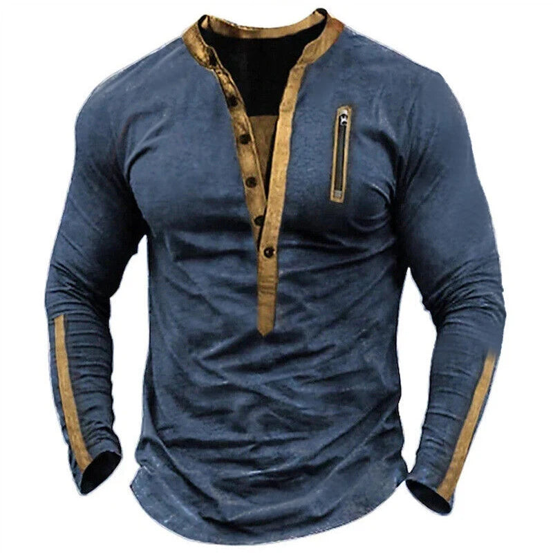 Camiseta de hombre, cuello Henley, manga larga.