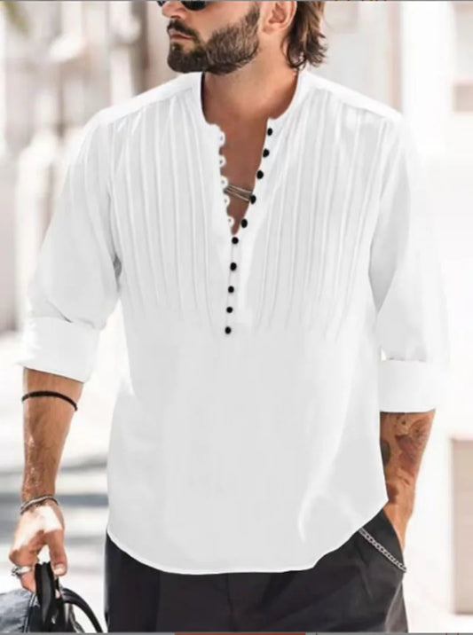 Camisa slim casual de manga larga para hombre en lino y algodón