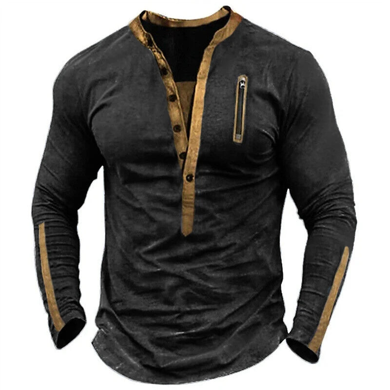 Camiseta de hombre, cuello Henley, manga larga.