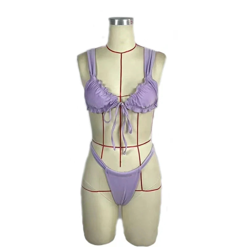 Bikini con ruche a vita alta da donna